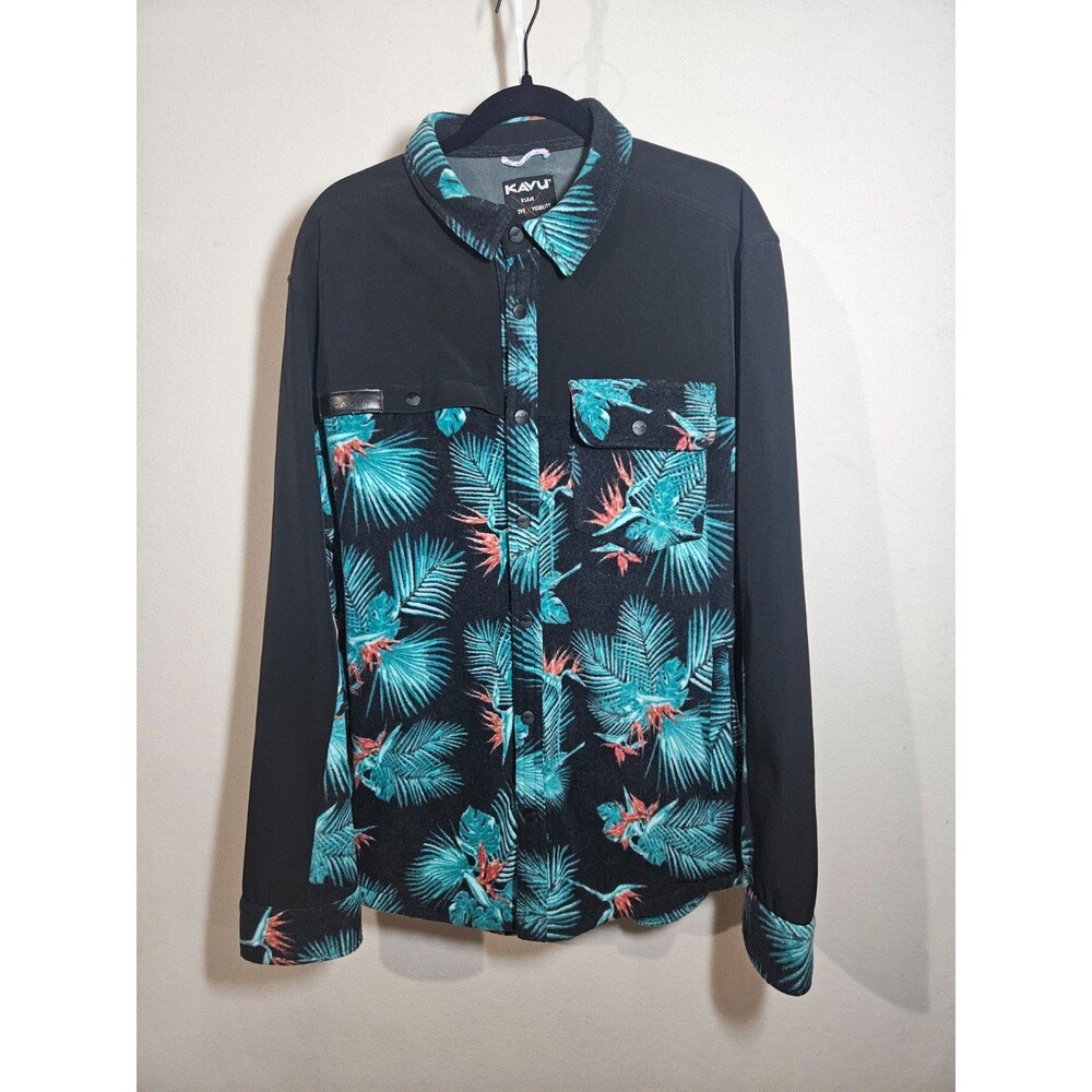 KAVU Fleece Snap-front Shirt Jacket Mens XL Floral Print Shacket